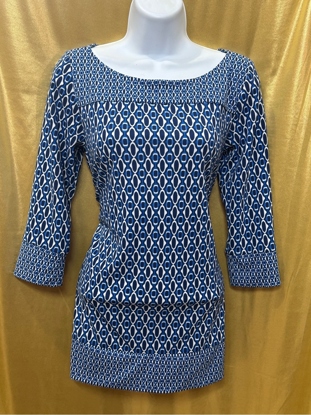 Ann Taylor Geometric Chain‎ Link 3/4 Sleeve Blouse - Size XS